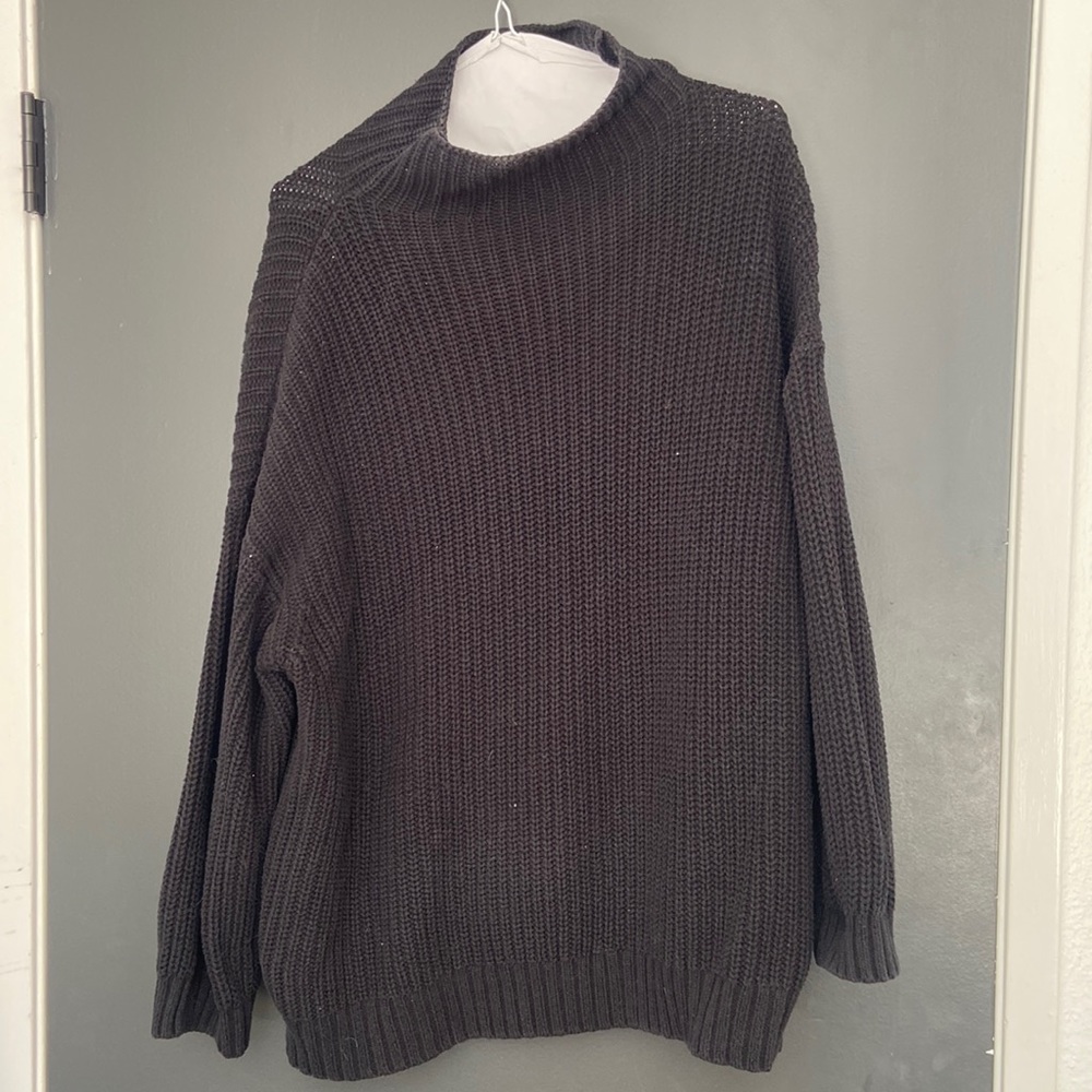Black knit oversized turtle neck sweater